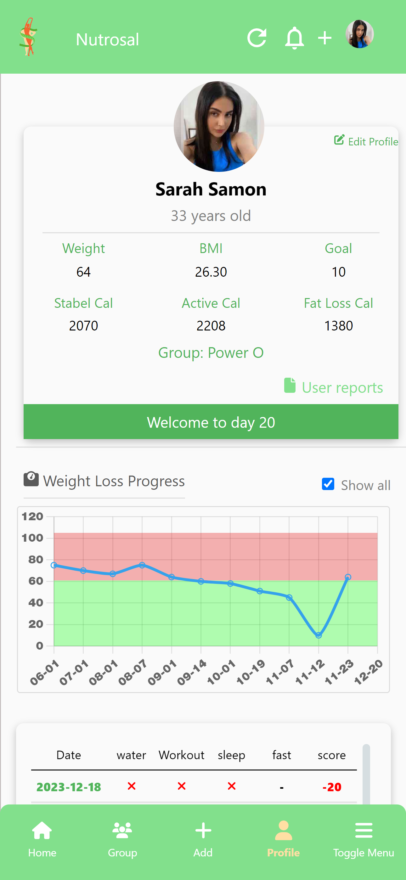 Nutrosal app screen
